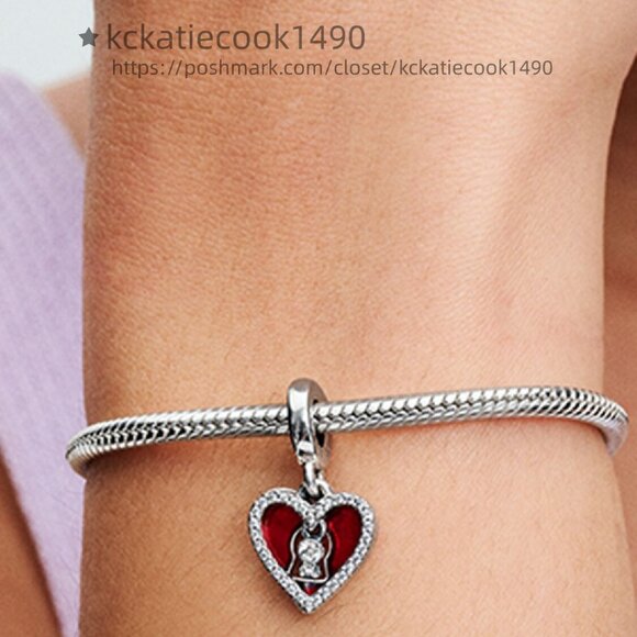 Pandora Red Heart & Keyhole Double Dangle Charm - Picture 4 of 5